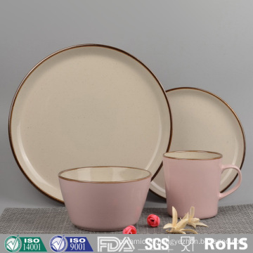 Pink Color Glazed Ceramic Dinnerware (Set)